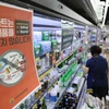 Bảng thông báo không bán các sản phẩm từ Nhật Bản tại một siêu thị ở Seoul, Hàn Quốc. (Ảnh: AFP/TTXVN) 