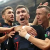 Các cầu thủ Croatia ăn mừng bàn thắng nâng tỷ số lên 2-1 trong trận bán kết với Anh tại Moskva ngày 11/7. (Ảnh: THX/TTXVN)