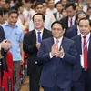 Thủ tướng Phạm Minh Chính đến dự Lễ Khai khóa 2023 của Đại học Quốc gia Thành phố Hồ Chí Minh. (Ảnh: Dương Giang/TTXVN)