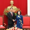 Bà Trương Thị Mai, Ủy viên Bộ Chính trị, Thường trực Ban Bí thư, Trưởng Ban Tổ chức Trung ương tiếp Đoàn đại biểu Chính hiệp Toàn quốc Trung Quốc. (Ảnh: Phương Hoa/TTXVN)