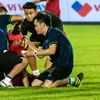 Tiền vệ Triệu Việt Hưng gặp chấn thương ở vùng đầu trong trận đấu giao hữu với Đội tuyển Palestine tối 11/9. (Ảnh: Hoài Nam/Vietnam+)