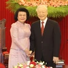 Tổng Bí thư Nguyễn Phú Trọng tiếp Chủ tịch Quốc hội Campuchia Samdech Khuon Sudary. (Ảnh: Trí Dũng/TTXVN)