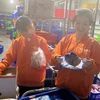Nguyễn Thị Thu Trang, đồng sáng lập Shark Market, đang phân loại các lô hàng trong tủ đông ở nhiệt độ âm 25 độ C vào ngày 15/11/2023. (Ảnh: Yonhap/Vietnam+)