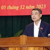 Ông Lê Minh Hưng, Bí thư Trung ương Đảng, Chánh Văn phòng Trung ương Đảng, phát biểu tại cuộc tiếp xúc cử tri. (Ảnh: Hữu Quyết/TTXVN)