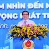 Thủ tướng Phạm Minh Chính phát biểu tại Hội nghị Công bố Quy hoạch tỉnh Trà Vinh. (Ảnh: Dương Giang/TTXVN)