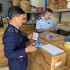 Lực lượng Quản lý Thị trường Hà Nội kiểm tra hàng hóa có dấu hiệu vi phạm. (Ảnh: PV/Vietnam+)