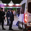 Cảnh sát tuần tra tại khu vực Sân vận động King Baudouin ở Brussels, Bỉ, sau vụ xả súng ngày 16/10/2023. (Ảnh: AFP/TTXVN)