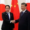 Thủ tướng Nhật Bản Fumio Kishida (trái) và Chủ tịch Trung Quốc Tập Cận Bình tại San Francisco vào ngày 16/11. (Nguồn: Kyodo)