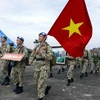 Lực lượng Gìn giữ Hòa bình Việt Nam xuất quân tại Sân bay Quốc tế Nội Bài (Hà Nội), lên đường thực hiện nhiệm vụ của Liên hợp quốc tại Phái bộ UNISFA. (Ảnh: An Đăng/TTXVN)