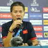 Huấn luyện viên Hoàng Anh Tuấn tại buổi họp báo sau trận đấu U19 Việt Nam và U19 Hàn Quốc. (Nguồn: Hải Ngọc/TTXVN)