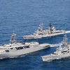 Ba chiến hạm Kashima, Shimayuki và Yamagiri của Lực lượng bảo vệ bờ biển Nhật Bản cập cảng Montevideo (Uruguay). (Ảnh: republica.com.uy)