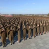 Binh sỹ quân đội Triều Tiên tại lễ tuyên thệ trung thành với nhà lãnh đạo Triều Tiên Kim Jong-un tại Bình Nhưỡng. (Ảnh: YONHAP/TTXVN)