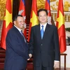 Thủ tướng Nguyễn Tấn Dũng tiếp Chủ tịch Thượng viện Vương quốc Campuchia Samdech Say Chhum sang thăm chính thức Việt Nam. (Ảnh: An Đăng/TTXVN)