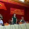 Đồng chí Phạm Thị Thanh Trà, Chủ tịch UBND tỉnh chủ trì buổi họp báo. (Ảnh: Thế Duyệt/TTXVN)