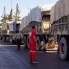 Đoàn xe chở hàng viện trợ nhân đạo của Liên hợp quốc tại tỉnh Aleppo. (Nguồn: EPA)