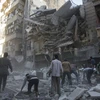 Cảnh đổ nát tại Aleppo. (Nguồn: AFP)