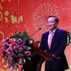Đại sứ Nguyễn Bá Hùng đang phát biểu tại buổi chiêu đãi. (Nguồn: Phạm Kiên/Vietnam+)