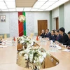 Đoàn công tác cấp cao Bộ Công an Việt Nam làm việc với Bộ Nội vụ Belarus. (Ảnh: Vinh Lê/Vietnam+)