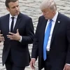 Tổng thống Pháp Macron trong cuộc gặp người đồng cấp Mỹ Trump. (Nguồn: skynews)