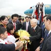 Lễ đón Tổng Bí thư Nguyễn Phú Trọng tại sân bay Quốc tế Pochentong ở Thủ đô Phnom Penh. (Ảnh: Trí Dũng/TTXVN)