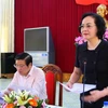 Bà Phạm Thị Thanh Trà, Bí thư Tỉnh ủy, Chủ tịch Hội đồng Nhân dân tỉnh Yên Bái phát biểu tại hội nghị. (Ảnh: Thế Duyệt/TTXVN)
