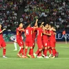 Đội tuyển Việt Nam ăn mừng chiến thắng. (Ảnh: Chanh Đa/TTXVN)