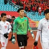 Thủ môn Tiến Dũng (giữa) là người góp công lớn giúp U23 Việt Nam đi tới chung kết. (Nguồn: THX/TTXVN)