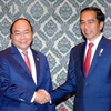 Thủ tướng Nguyễn Xuân Phúc gặp Thủ tướng Indonesia Joko Widodo. (Ảnh: Thống Nhất/TTXVN.)