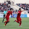 Cầu thủ Việt Nam ăn mừng bàn thắng ở trận gặp Jordan. (Nguồn: VFF)