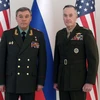 Ông Joseph Dunford và ông Valery Gerasimov trong cuộc gặp hồi tháng 4/2017. (Nguồn: TASS)