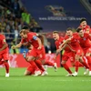 Niềm vui của các cầu thủ Anh sau loạt sút luân lưu. (Nguồn: Getty Images)