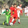 U16 nữ Việt Nam (áo đỏ) có chiến thắng đậm trước U16 Bahrain. (Nguồn: VFF)