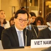 Đại sứ Dương Chí Dũng, Trưởng đoàn Việt Nam tham dự Khoá họp lần thứ 39 Hội đồng Nhân quyền Liên hợp quốc. (Ảnh: Hoàng Hoa/TTXVN)
