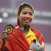 Bùi Thị Thu Thảo trên bục nhận huy chương tại Asian Games 2018. (Ảnh: AFP/TTXVN)