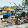 Cảnh tàn phá của sóng thần tại Pandeglang, tỉnh Banten, Indonesia ngày 23/12. (Ảnh: THX/TTXVN)