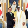 Lãnh đạo Hàn Quốc và UAE gặp gỡ tại tại Abu Dhabi hồi tháng 3/2018. (Nguồn: Yonhap/TTXVN)