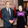 Chủ tịch Hạ viện Maroc Habib El Malki đón Chủ tịch Quốc hội Nguyễn Thị Kim Ngân. (Ảnh: Trọng Đức/TTXVN)