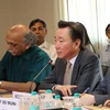 Đại sứ Việt Nam tại Ấn Độ Phạm Sanh Châu phát biểu tại hội thảo. (Ảnh: Huy Lê/Vietnam+)