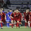 Niềm vui của tuyển Việt Nam sau bàn thắng của Hải Yến. (Ảnh: Vietnam+)