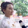 Diễn viên Bảo Thanh chia sẻ về vai diễn của mình trong phim "Về nhà đi con". (Ảnh: Minh Hiếu/Vietnam+)