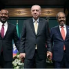 Tổng thống Thổ Nhĩ Kỳ Recep Tayyip Erdogan (ở giữa) chụp ảnh cùng Tổng thống Somalia Hassan Sheikh Mohamud (bên phải) và Thủ tướng Ethiopia Abiy Ahmed (bên trái), sau một cuộc họp báo ở Ankara, ngày 11/12/2024 (Nguồn: Reuters)