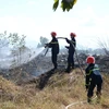 Lực lượng phòng cháy chữa cháy tiến hành dập lửa. (Ảnh: Quốc Dũng/TTXVN) 