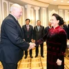 Tổng thống Alexander Lukashenko tiếp đón Chủ tịch Quốc hội Nguyễn Thị Kim Ngân. (Ảnh: Trọng Đức/TTXVN)