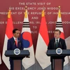 Tổng thống Hàn Quốc Moon Jae-in tiếp đón người đồng cấp Indonesia Joko Widodo hồi năm 2018. (Ảnh: Reuters)