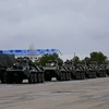 Xe quân sự Nga được triển khai tới khu vực Nagorny-Karabakh. (Ảnh: AFP/TTXVN)