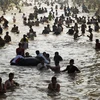 Nhiều người dân Pakistan tới các dòng sông để tránh nóng. (Ảnh: AFP)