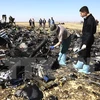 Nhân viên cứu hộ điều tra tại hiện trường vụ rơi máy bay Nga ở ​Sinai, Ai Cập ngày 1/11. (Nguồn: THX/TTXVN)