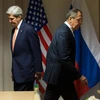 Ngoại trưởng Mỹ John Kerry và người đồng cấp Nga Sergei Lavrov tại một cuộc họp báo chung về vấn đề Syria. (Nguồn: AP) 
