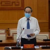 Đồng chí Nguyễn Thiện Nhân, Ủy viên Bộ Chính trị, Bí thư Thành uỷ TP. Hồ Chí Minh phát biểu tại Hội nghị. (Ảnh: TTXVN phát)