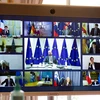 Lãnh đạo các nước thành viên EU họp trực tuyến về gói hỗ trợ các quốc gia chịu tác động từ dịch COVID-19. (Ảnh: AFP/TTXVN)